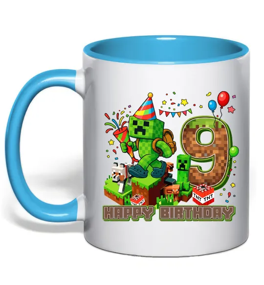Чашка з кольоровою ручкою Minecraft birthday 9 Блакитний фото