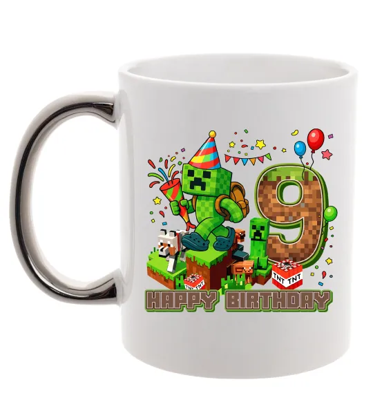 Чашка з кольоровою ручкою Minecraft birthday 9 Срібло фото