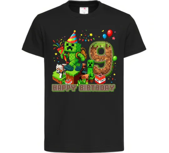 Дитяча футболка Minecraft birthday 9 Чорний фото