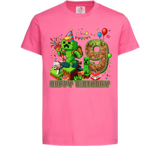 Дитяча футболка Minecraft birthday 9 Яскраво-рожевий фото