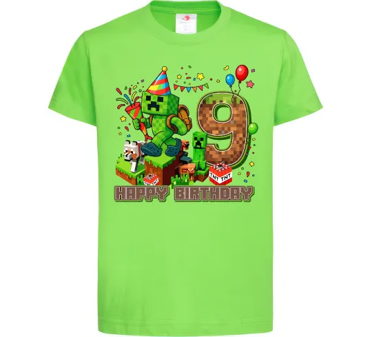 Дитяча футболка Minecraft birthday 9 Лаймовий фото