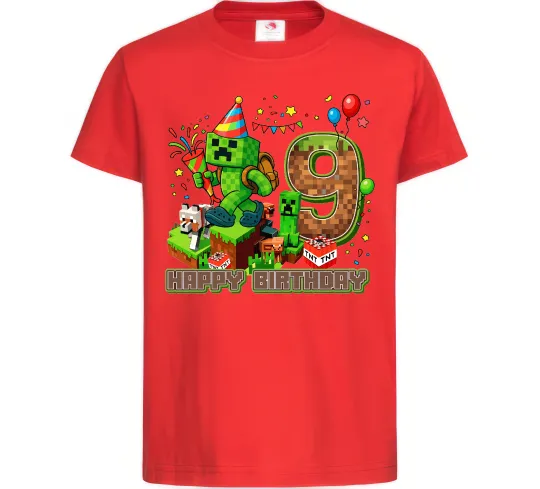 Дитяча футболка Minecraft birthday 9 Червоний фото