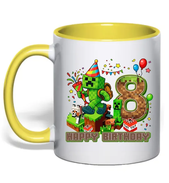 Чашка з кольоровою ручкою Minecraft Birthday 8 Лимонний фото