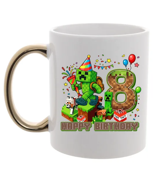 Чашка з кольоровою ручкою Minecraft Birthday 8 Золото фото