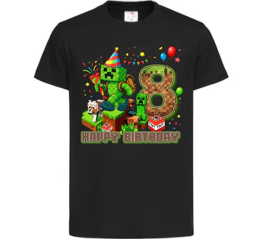 Дитяча футболка Minecraft Birthday 8 Чорний фото