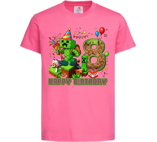 Дитяча футболка Minecraft Birthday 8 Яскраво-рожевий фото
