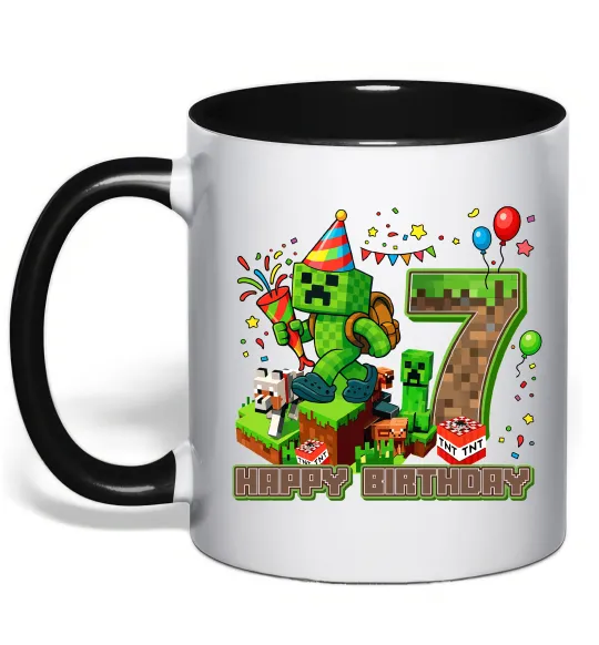 Чашка з кольоровою ручкою Minecraft birthday 7 Чорний фото