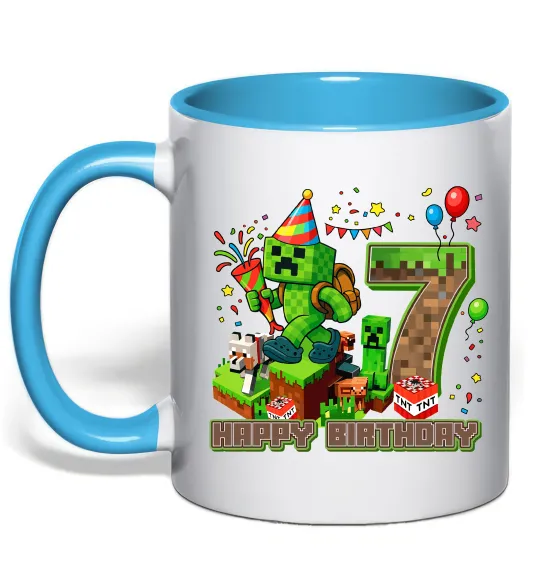 Чашка з кольоровою ручкою Minecraft birthday 7 Блакитний фото