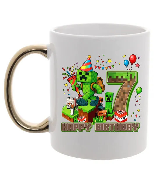 Чашка з кольоровою ручкою Minecraft birthday 7 Золото фото