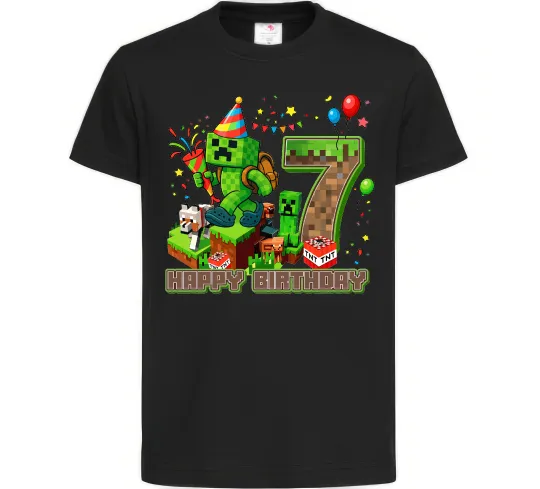 Дитяча футболка Minecraft birthday 7 Чорний фото