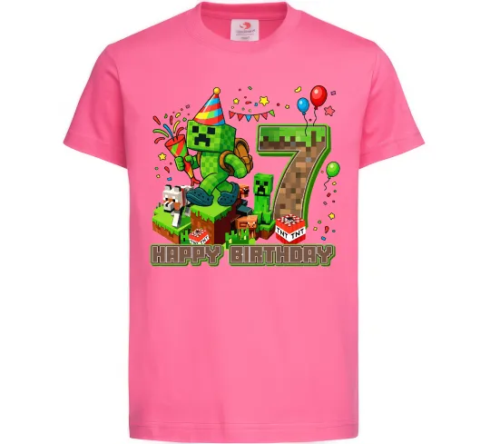 Дитяча футболка Minecraft birthday 7 Яскраво-рожевий фото
