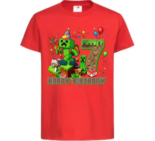 Дитяча футболка Minecraft birthday 7 Червоний фото