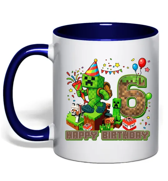 Чашка з кольоровою ручкою Minecraft birthday 6 Глибокий темно-синій фото