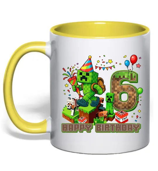 Чашка з кольоровою ручкою Minecraft birthday 6 Лимонний фото