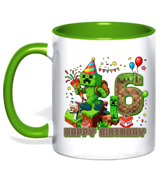 Чашка з кольоровою ручкою Minecraft birthday 6 Лаймовий фото