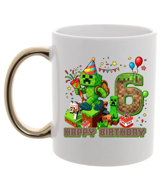 Чашка з кольоровою ручкою Minecraft birthday 6 Золото фото