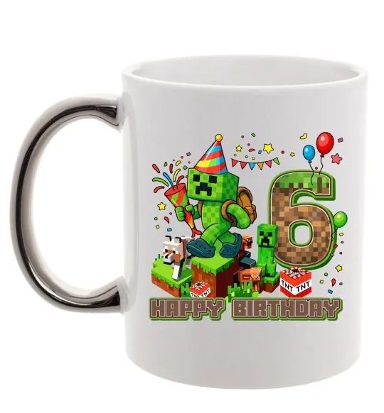 Чашка з кольоровою ручкою Minecraft birthday 6 Срібло фото