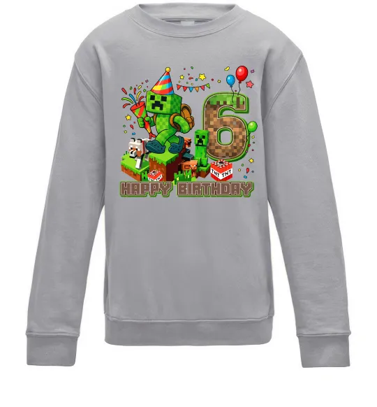 Дитячий світшот Minecraft birthday 6 Сірий меланж фото
