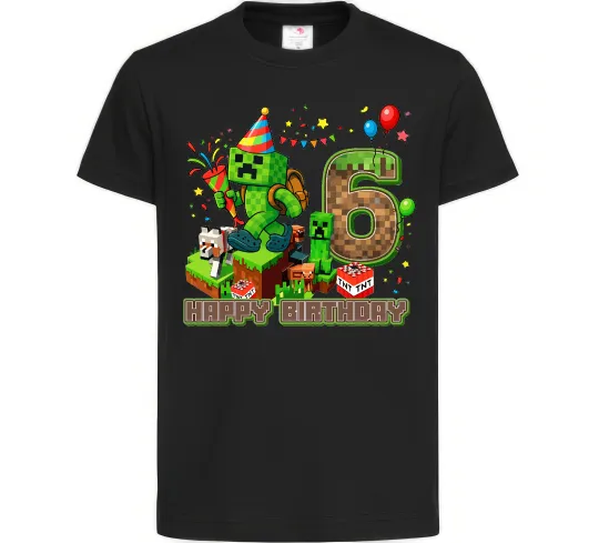Дитяча футболка Minecraft birthday 6 Чорний фото