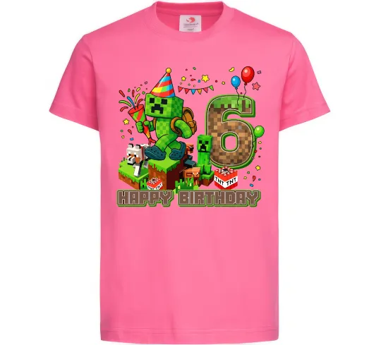 Дитяча футболка Minecraft birthday 6 Яскраво-рожевий фото