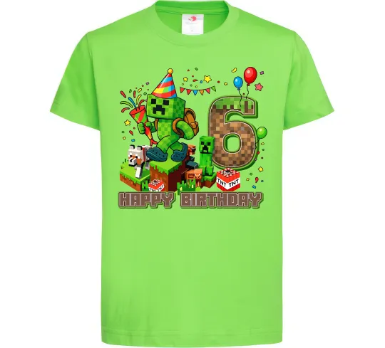 Дитяча футболка Minecraft birthday 6 Лаймовий фото