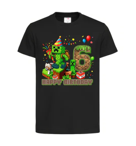 Дитяча футболка Minecraft birthday 6 Чорний фото