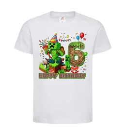Детская футболка Minecraft birthday 6 Белый фото