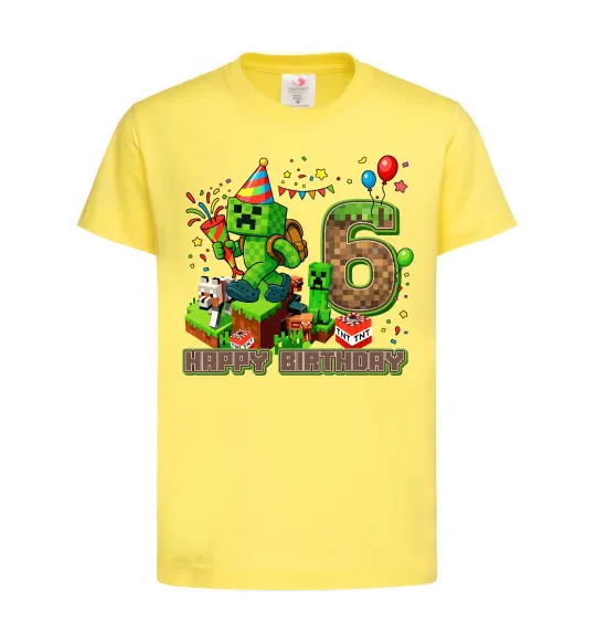 Дитяча футболка Minecraft birthday 6 Лимонний фото