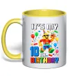 Чашка з кольоровою ручкою Lego birthday 10 Лимонний фото