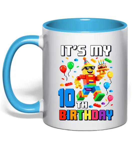 Чашка з кольоровою ручкою Lego birthday 10 Блакитний фото