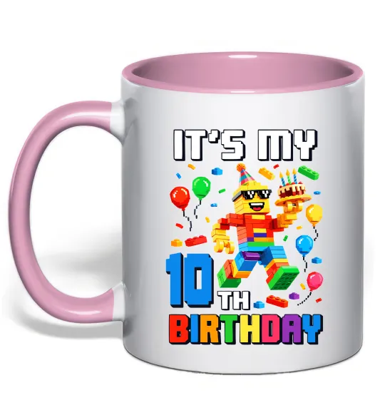 Чашка з кольоровою ручкою Lego birthday 10 Ніжно рожевий фото