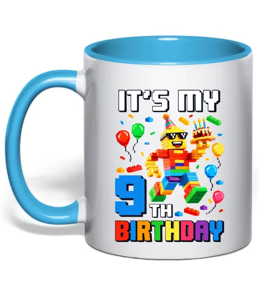 Чашка з кольоровою ручкою Lego birthday 9 Блакитний фото