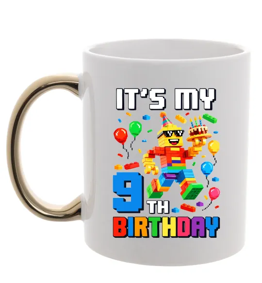 Чашка з кольоровою ручкою Lego birthday 9 Золото фото