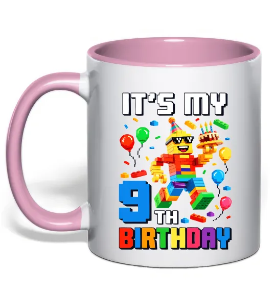 Чашка з кольоровою ручкою Lego birthday 9 Ніжно рожевий фото