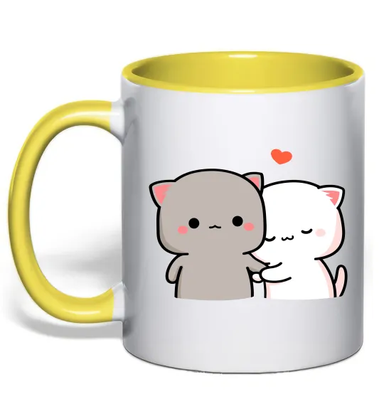 Чашка с цветной ручкой Котики Peach and Goma Лимонный фото