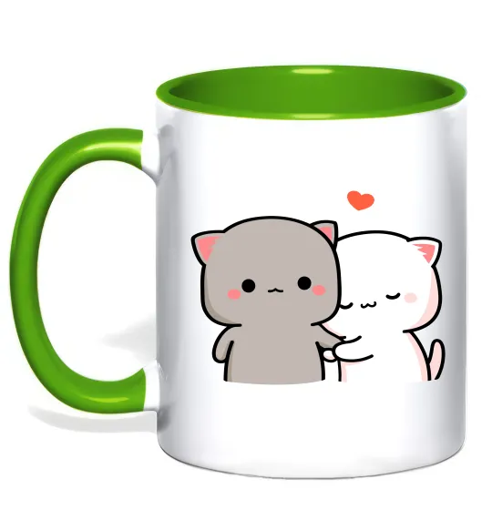 Чашка с цветной ручкой Котики Peach and Goma Лаймовый фото