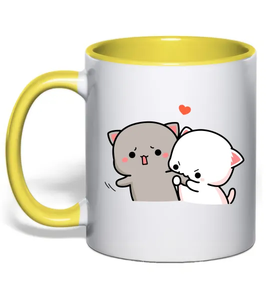 Чашка с цветной ручкой Котики Goma and Peach Лимонный фото