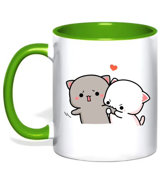 Чашка с цветной ручкой Котики Goma and Peach Лаймовый фото