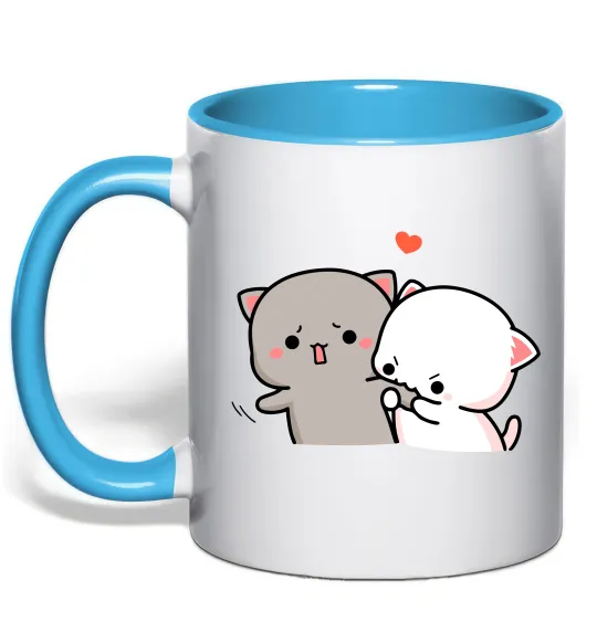 Чашка с цветной ручкой Котики Goma and Peach Голубой фото