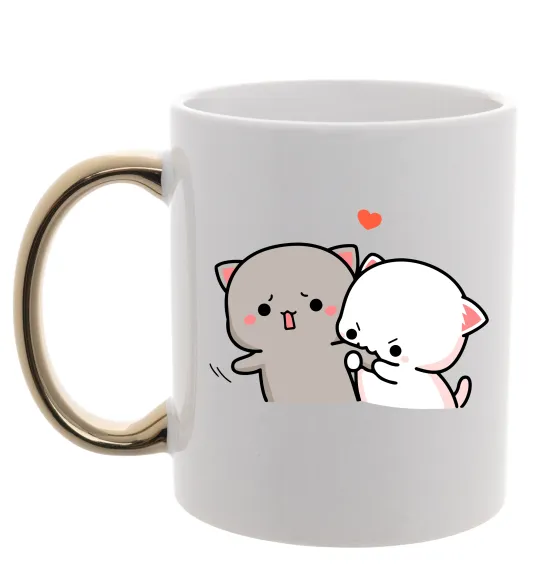 Чашка с цветной ручкой Котики Goma and Peach Золото фото