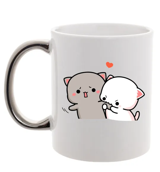 Чашка с цветной ручкой Котики Goma and Peach Серебро фото