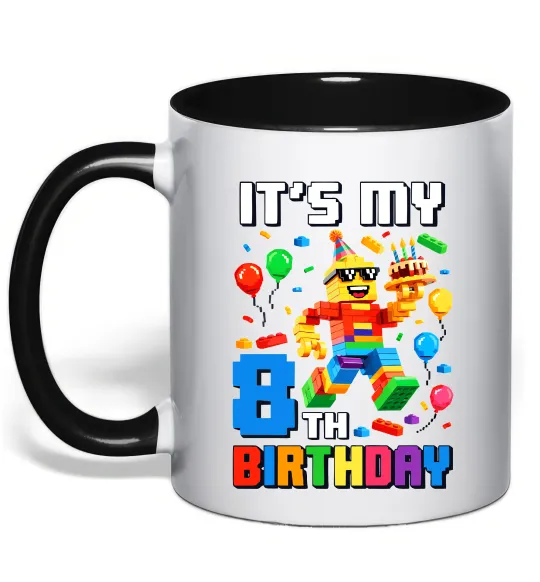 Чашка з кольоровою ручкою Lego 8 Birthday Чорний фото