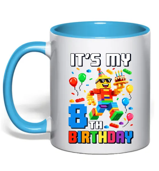 Чашка з кольоровою ручкою Lego 8 Birthday Блакитний фото