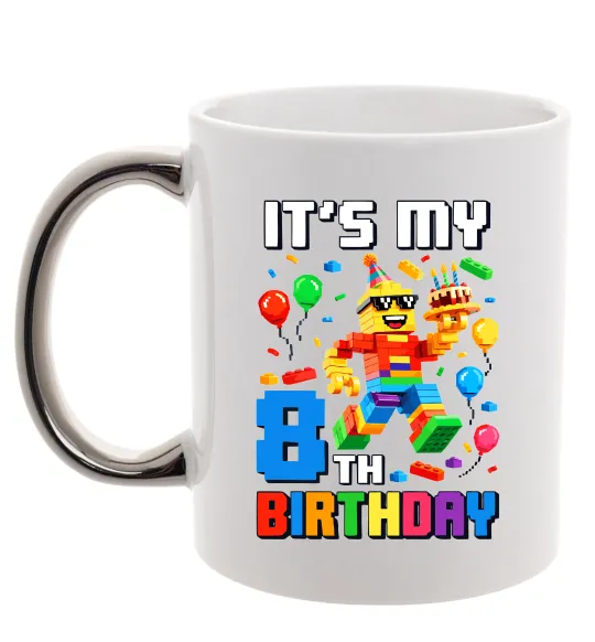 Чашка з кольоровою ручкою Lego 8 Birthday Срібло фото
