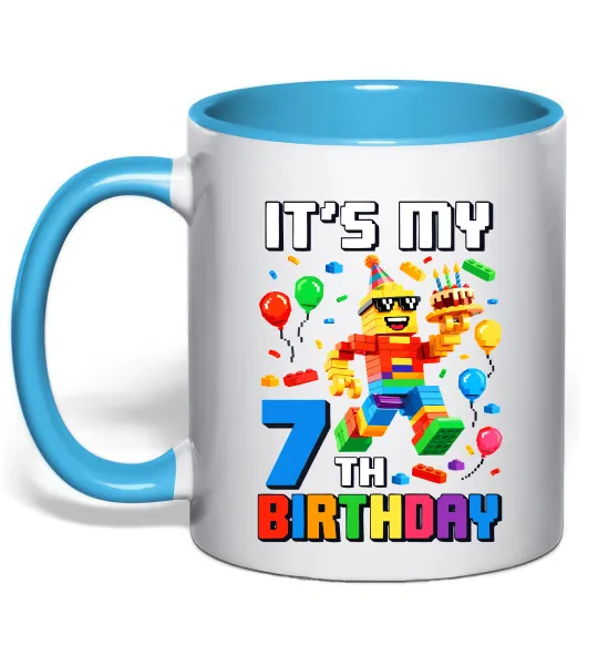 Чашка з кольоровою ручкою Lego 7 Birthday Блакитний фото