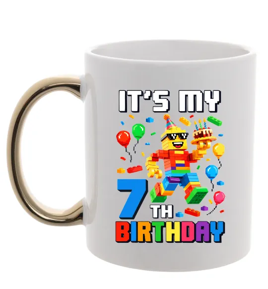 Чашка з кольоровою ручкою Lego 7 Birthday Золото фото