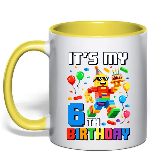 Чашка з кольоровою ручкою Lego 6 Birthday Лимонний фото