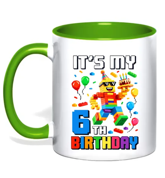 Чашка з кольоровою ручкою Lego 6 Birthday Лаймовий фото