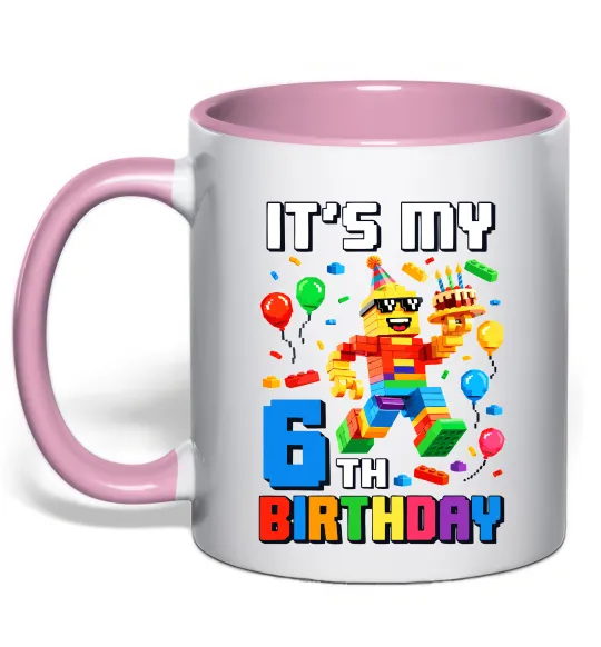 Чашка з кольоровою ручкою Lego 6 Birthday Ніжно рожевий фото