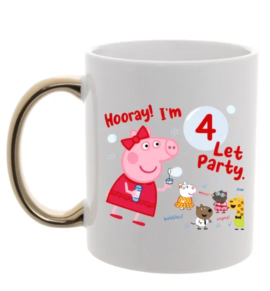 Чашка з кольоровою ручкою Свинка Пеппа Мені 4 роки Золото фото